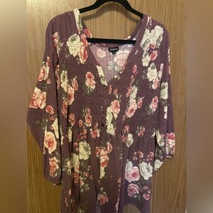 torrid Plum Floral V-Neck Smocked Tunic